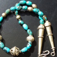 Ancient, traditional Indian Silver Elements and oval , relatively dark Turquoise Beads length: 55 cm, weight:54 g, prize: € 148,-