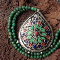 Following a traditional pattern newly crafted pendant from Morocco and African jade beads length: 55 + 8 cm, weight: 102 g, prize: € 98,-