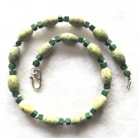 Serpentine Beads, China, and green Lava Cubes, Italy length:44 cm weight: 42 gr prize :€75.-