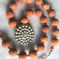 Sponge, Coral Beads, silver plated small spheres and a Pendant, both form Anatolialength: 52 cm weight:: 115 gr prize: €118.-